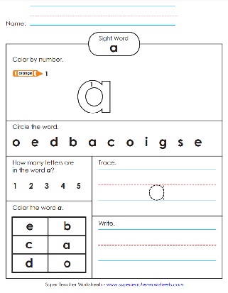 Worksheet for Basic Sight Words