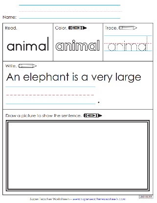 Sight Words Worksheet - Animal