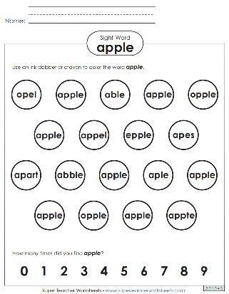 Sight Word Activity - Apple