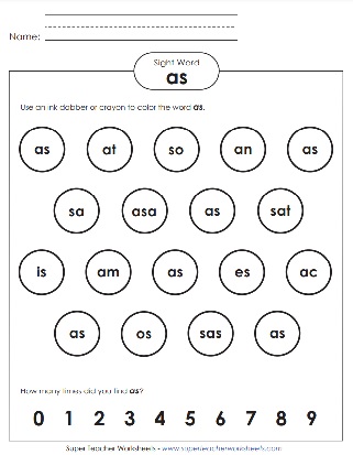 Worksheet Basic Sight Word: As