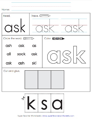 Cut and Glue Sight Word - Ask