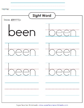 Trace Sight Word: Been