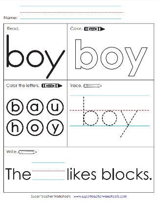 Snap Word: Boy Worksheet