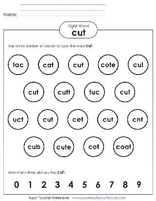 Snap Word Worksheets - Cut