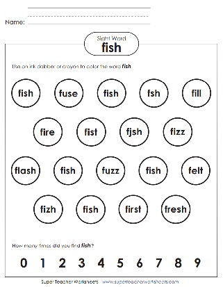 Bingo Dabber Worksheet