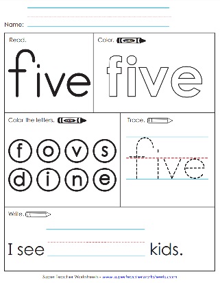 Number Words Worksheet - Five