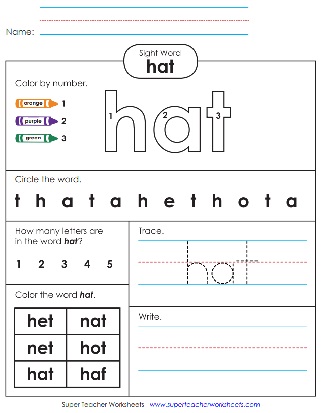 Sight Word Noun Worksheet: Hat