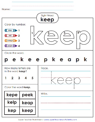 Snap Word Printable: keep