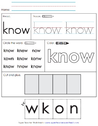 Printable Sight Words Worksheet: know