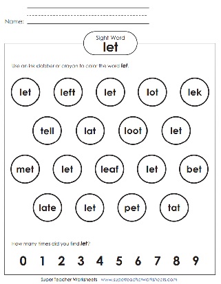 Sight Words Worksheet: let