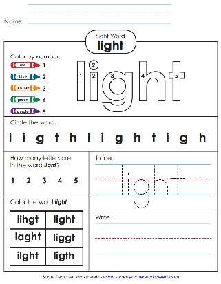 Snap Word Printable: Light