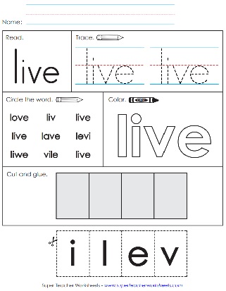 Literacy Worksheet: Sight Word - live