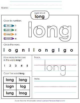 Snap Word Printable - long