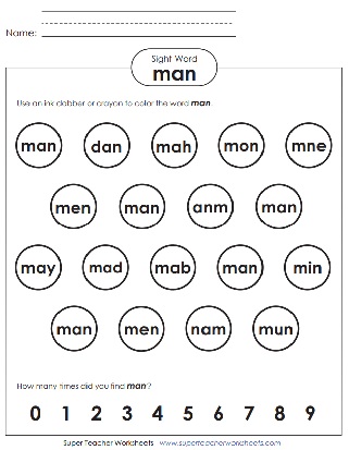 Sight Word Worksheet: Man