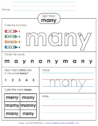 Trace sight Word: many