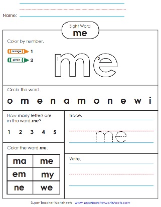 Snap Word Printable - me