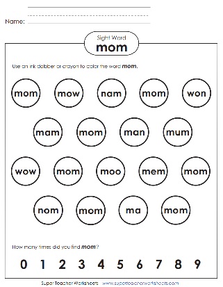 Printable Sight Word Worksheets: mom