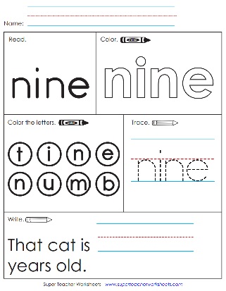 Sight Word Printable: nine