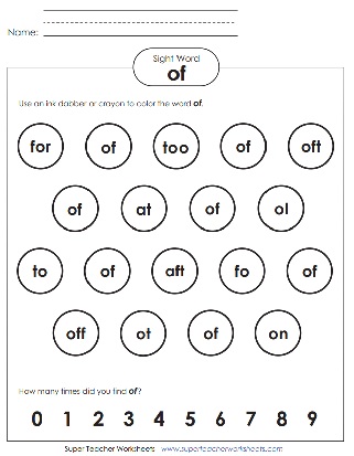 Printable Sight Word Worksheets: Of