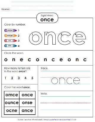 Printable Sight Word Worksheet: Once