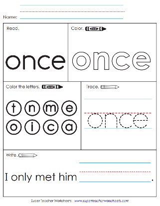 Literacy Worksheet: Sight Word - Once