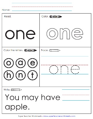 One - Snap Words Worksheet