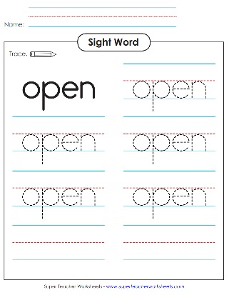 Sight Word Tracing Worksheet: Open