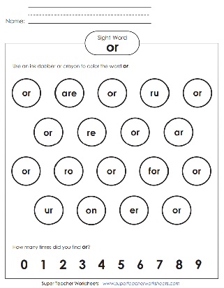 Sight Word Coloring Worksheet: Or