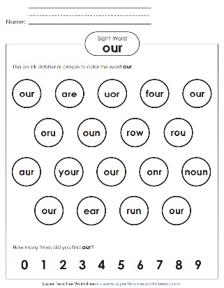 Sight Words Dabber Activity: Our