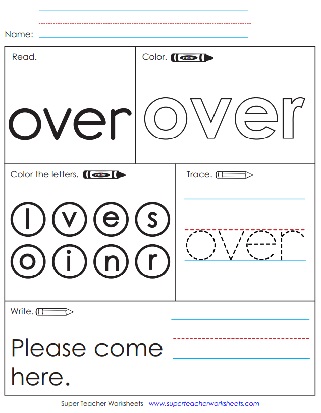 Writing Sight Words Worksheets: Over