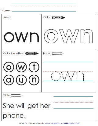 Printable Sight Words Worksheets: Own