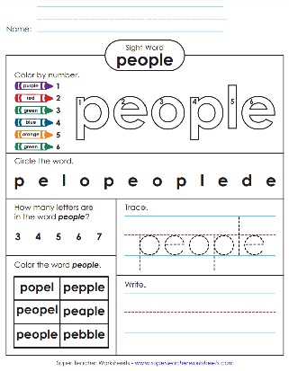 Snap Words Worksheet: people