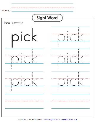 Printing Sight Word Worksheets: pick