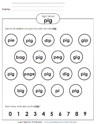 Sight Words Coloring Activities: Pig