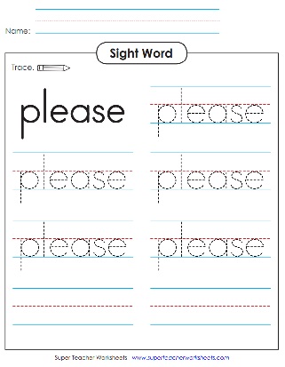 Sight Word Printing Worksheet: Please