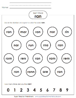 Snap Words Dabber Activity: Ran