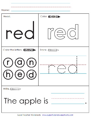 Sight Words Writing Worksheets: Red