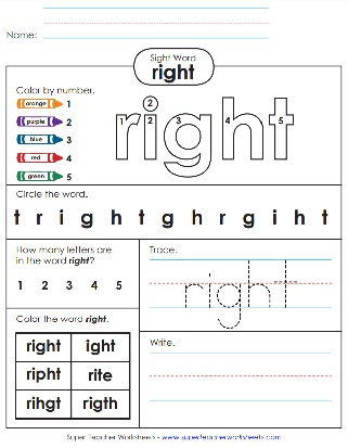 Right - Printable Snap Word Worksheets