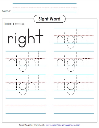 Snap Word Tracing Worksheets: Right