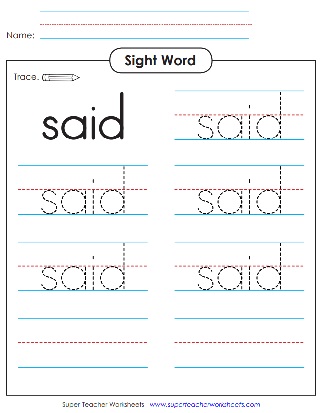 Snap Words Tracing Worksheets - Said