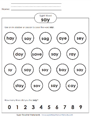 Sight Words Dabber Worksheets - Say