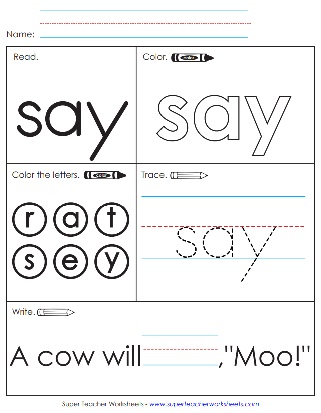 Snap Words Practice Worksheets - Say