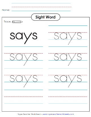 Sight Words Printing Activity: Says