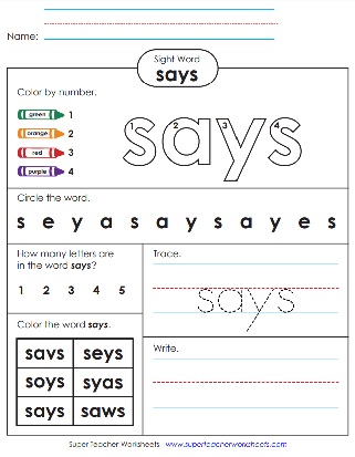 Snap Words Printable - Says