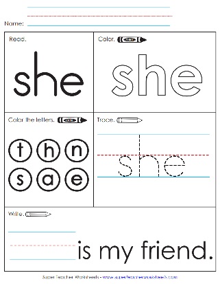 Read & Write Sight Word Worksheets - She