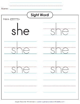 Tracing Site Words Worksheets - She