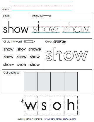 Sight Word: Show - Cut, Glue, Color