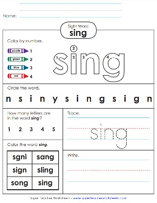 Trace Sight Word - Sing