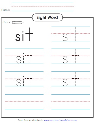 Trace Word of the Day Worksheets - Sit