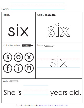 Sight Word Writing Activity - Six